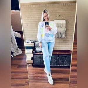 Heart Print White Sweater